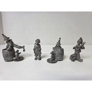Rare Vintage Pewter Clown Figurine Set – Lot of 4 Whimsical Miniatures